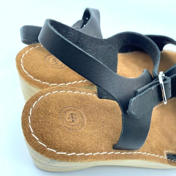Urban Outfitters Wooden Heel Clog Sandals Black Leather Sz 10 Buckle NWOB - Picture 5 of 10